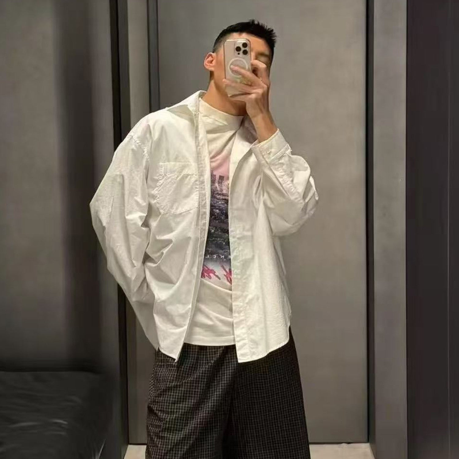 Balenciaga Men's Layered Shirt In White Spring And Fall High Street Trend Non-removable Two-piece Printed Graphic T-shirt Fashion Casual Shirt Ngvp #2422