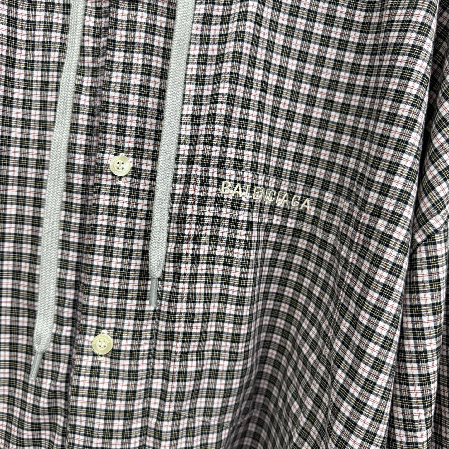 Balenciaga Men's Spring/Autumn Checkered Print Cotton Hooded Single-Breasted Zipper Long-Sleeved Shirt #77746