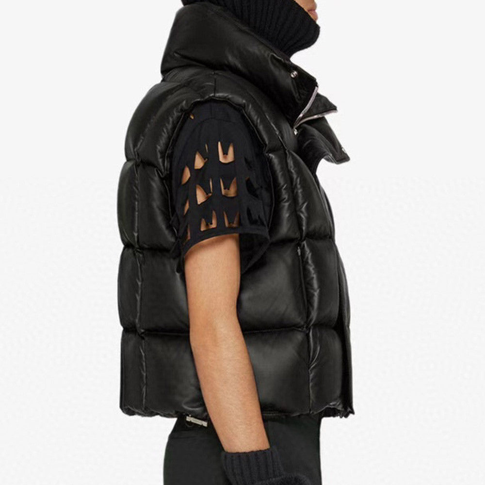 Givenchy Men's Winter Black Short Sleeveless Loose Leather Down Vest Jacket Ngvp #6946