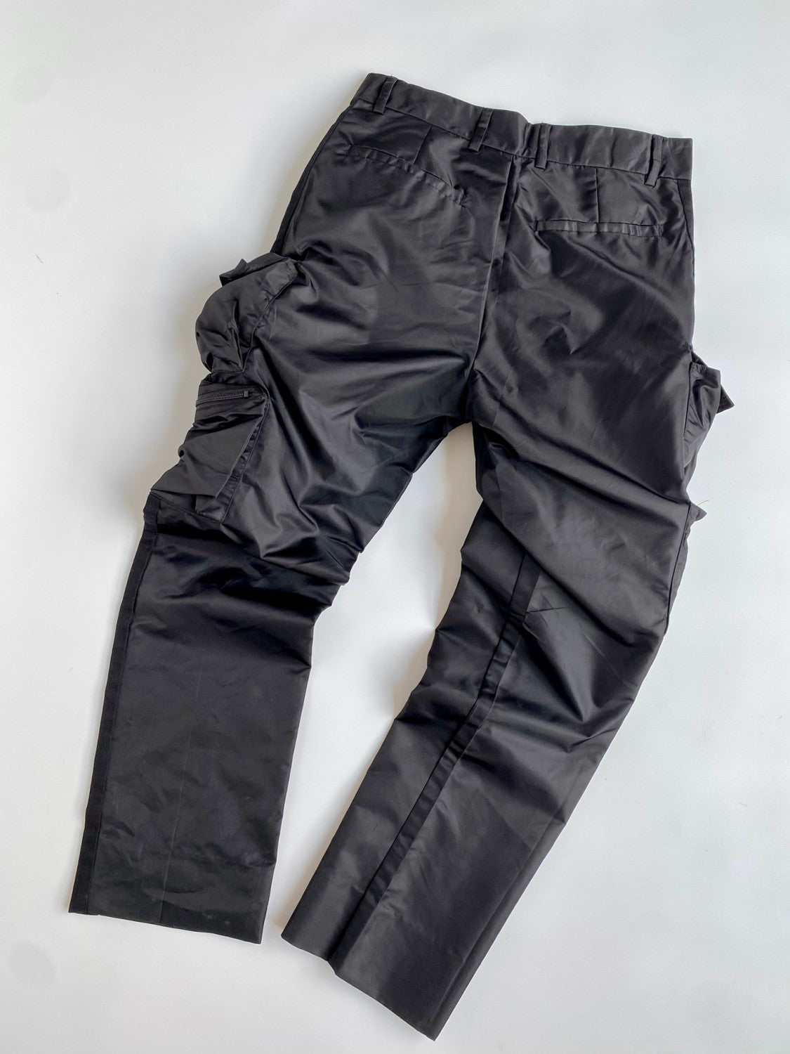 Prada Men's Spring and Autumn Black Triangle Label Multi-Pocket Zipper Nylon Workwear Long Pants #72861