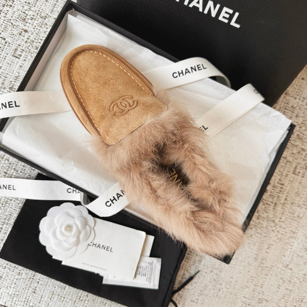 Chanel Women's Flat Loafers Suede Glossy Pleated Lambskin And Double-Sided Shearling Lambskin #333067