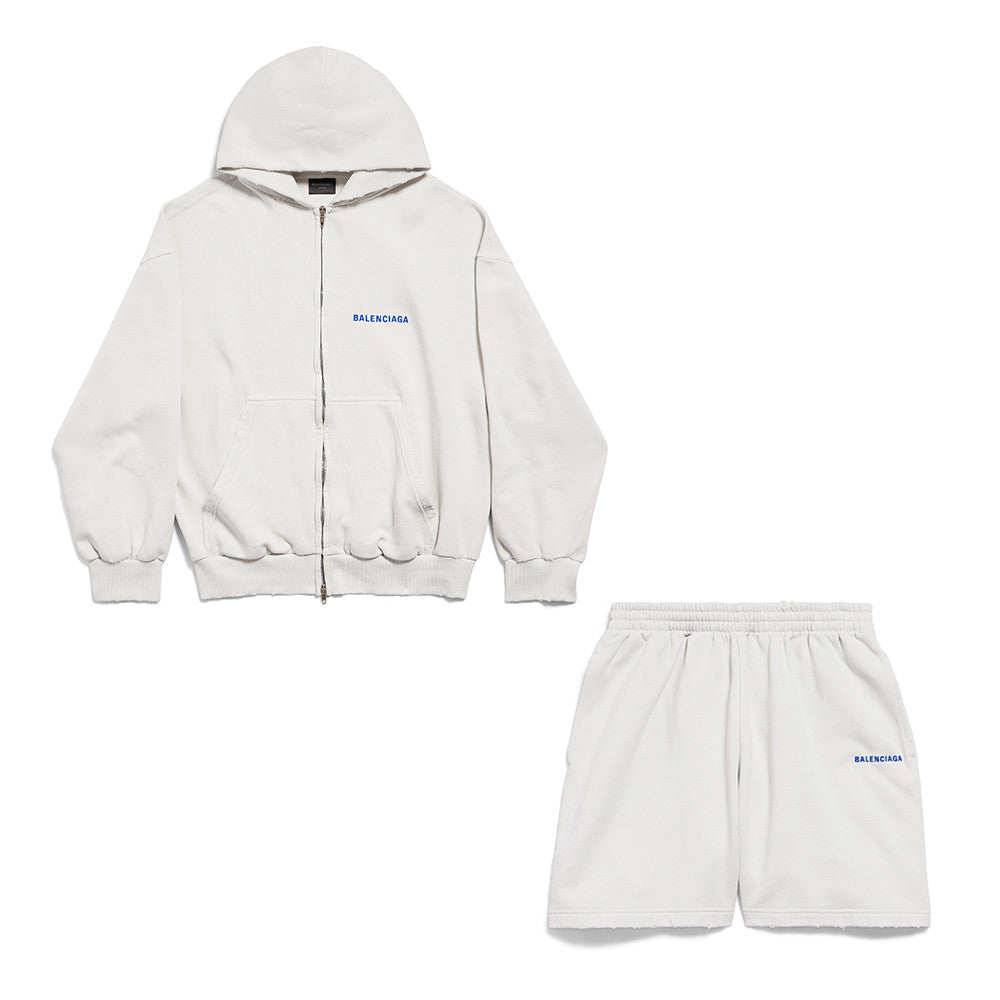 Balenciaga 25FW New Letters Embroidered Logo Hooded Zipper Jacket Cotton Terry Fabric Loose Short Design Simple Embroidery Logo Finished Washing Old destruction Process #332365