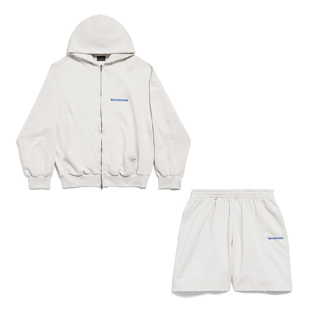 Balenciaga 25FW New Letters Embroidered Logo Hooded Zipper Jacket Cotton Terry Fabric Loose Short Design Simple Embroidery Logo Finished Washing Old destruction Process #332365