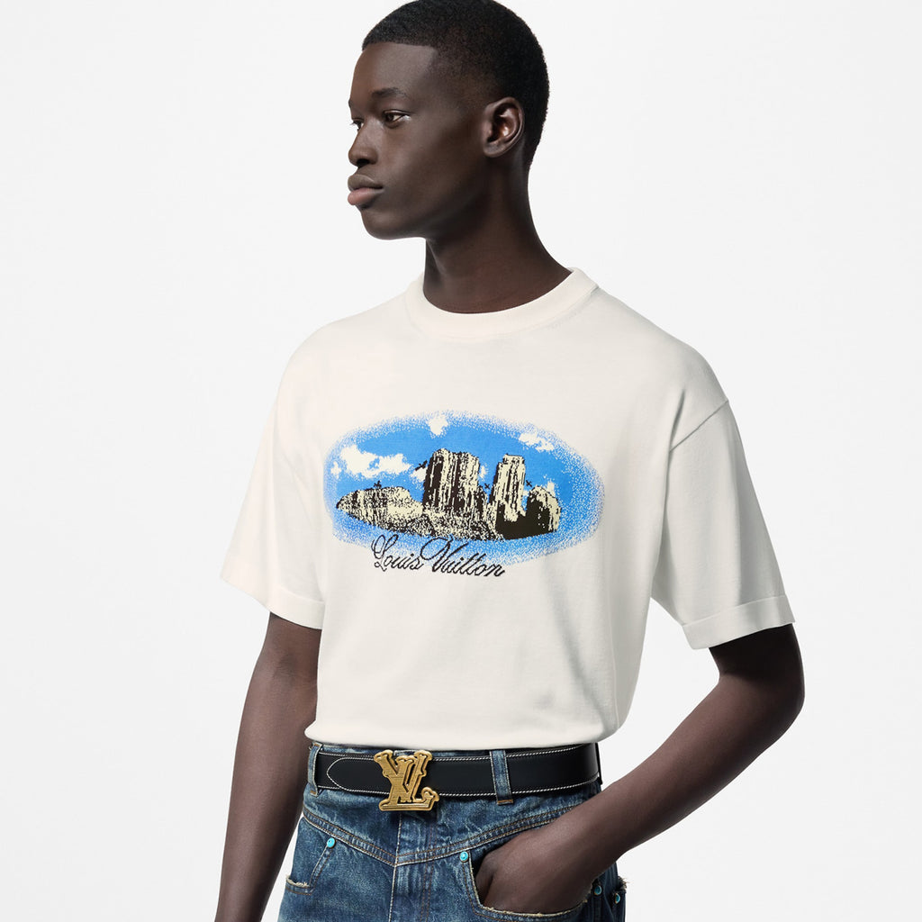 Louis Vuitton Men's Summer Monogram Printed White Round Neck Cotton Short Sleeve T-Shirt #72455