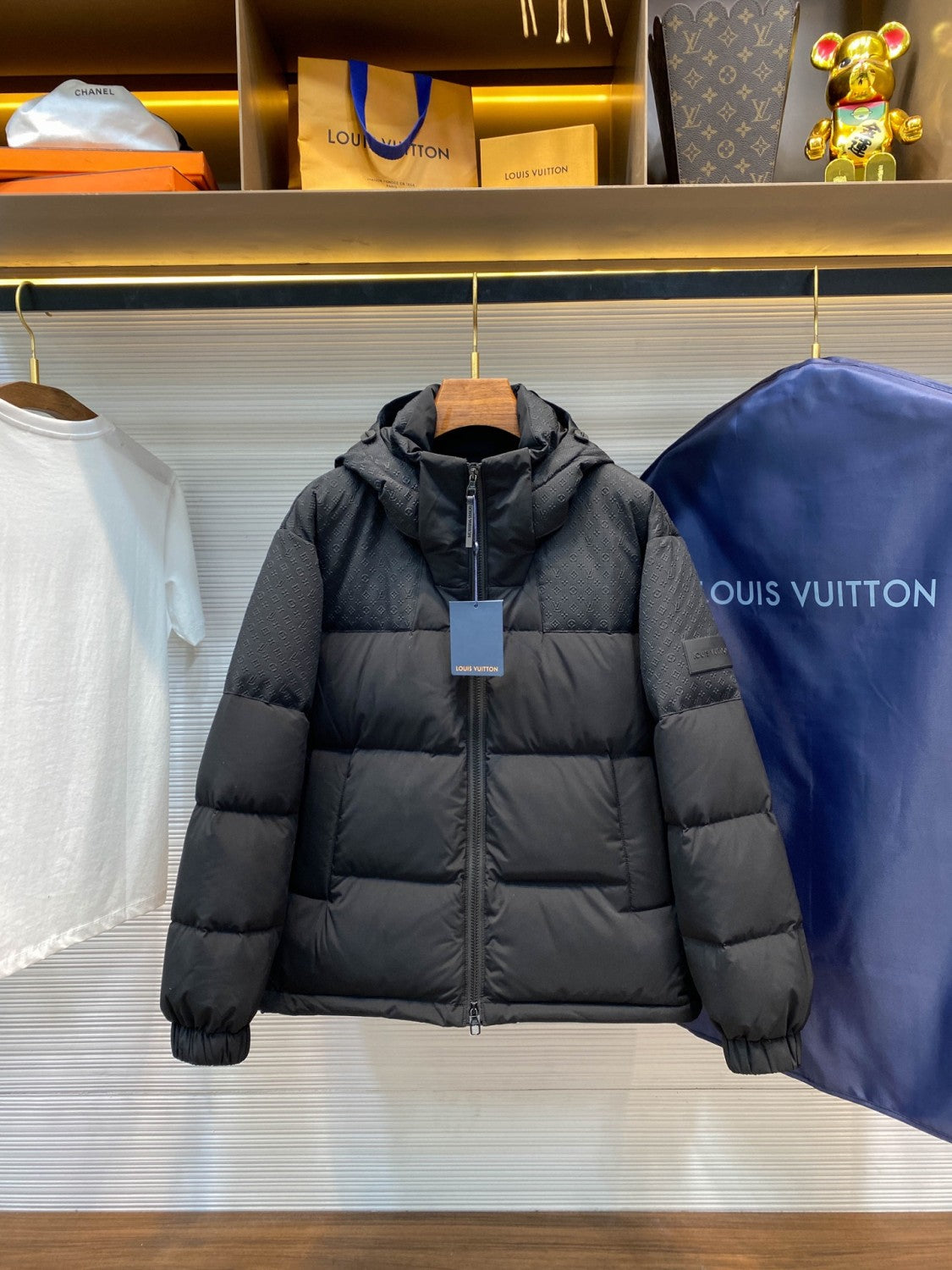 Louis Vuitton Men's Autumn and Winter Solid Color Logo Embossed Hooded Zipper Long Sleeve Warm Puffer Down Jacket #74945