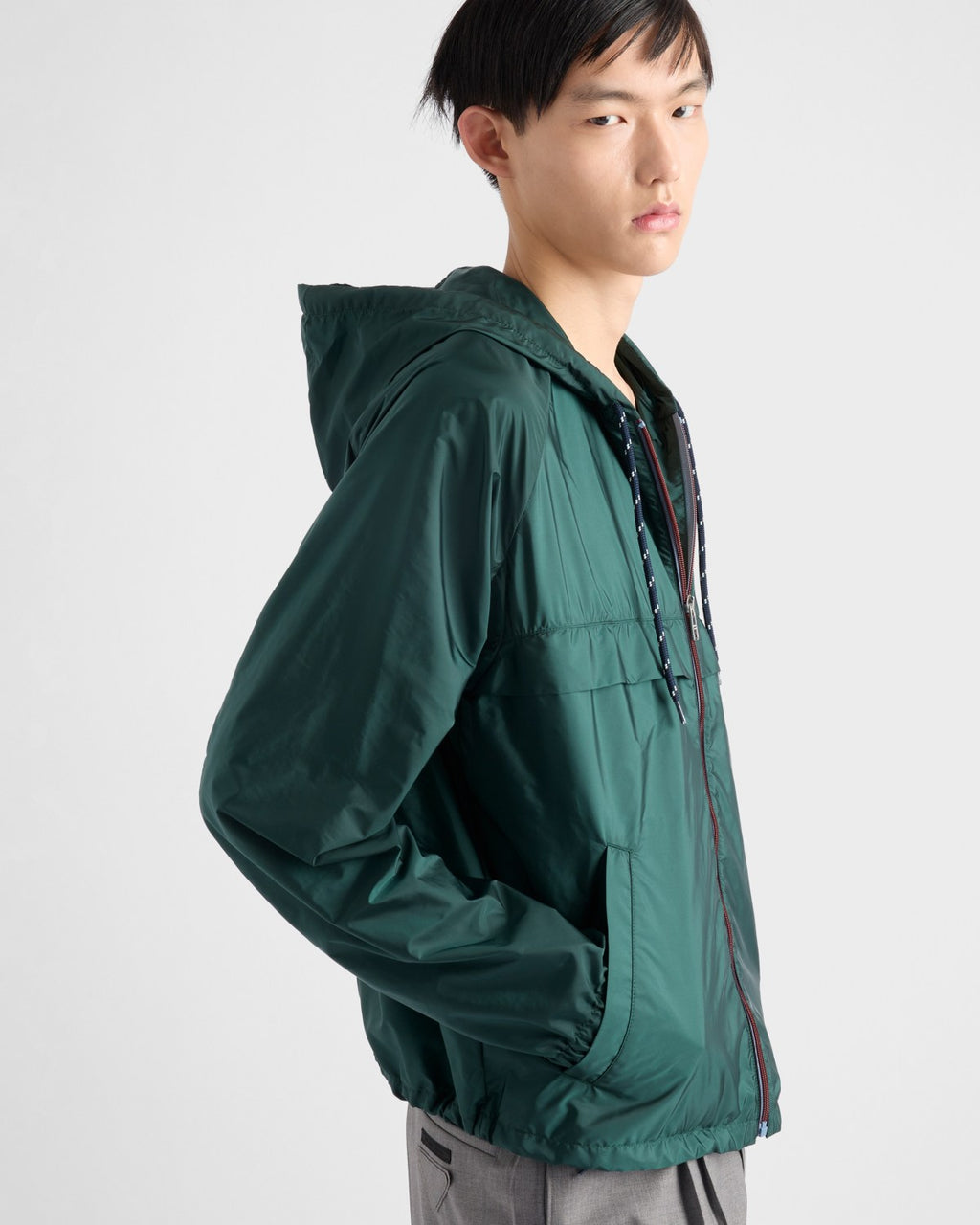 Prada Men's Spring/Summer Casual Fashion Zipper Hooded Elastic Waist Short Sports Jacket Recycled Nylon Short Jacket #78354