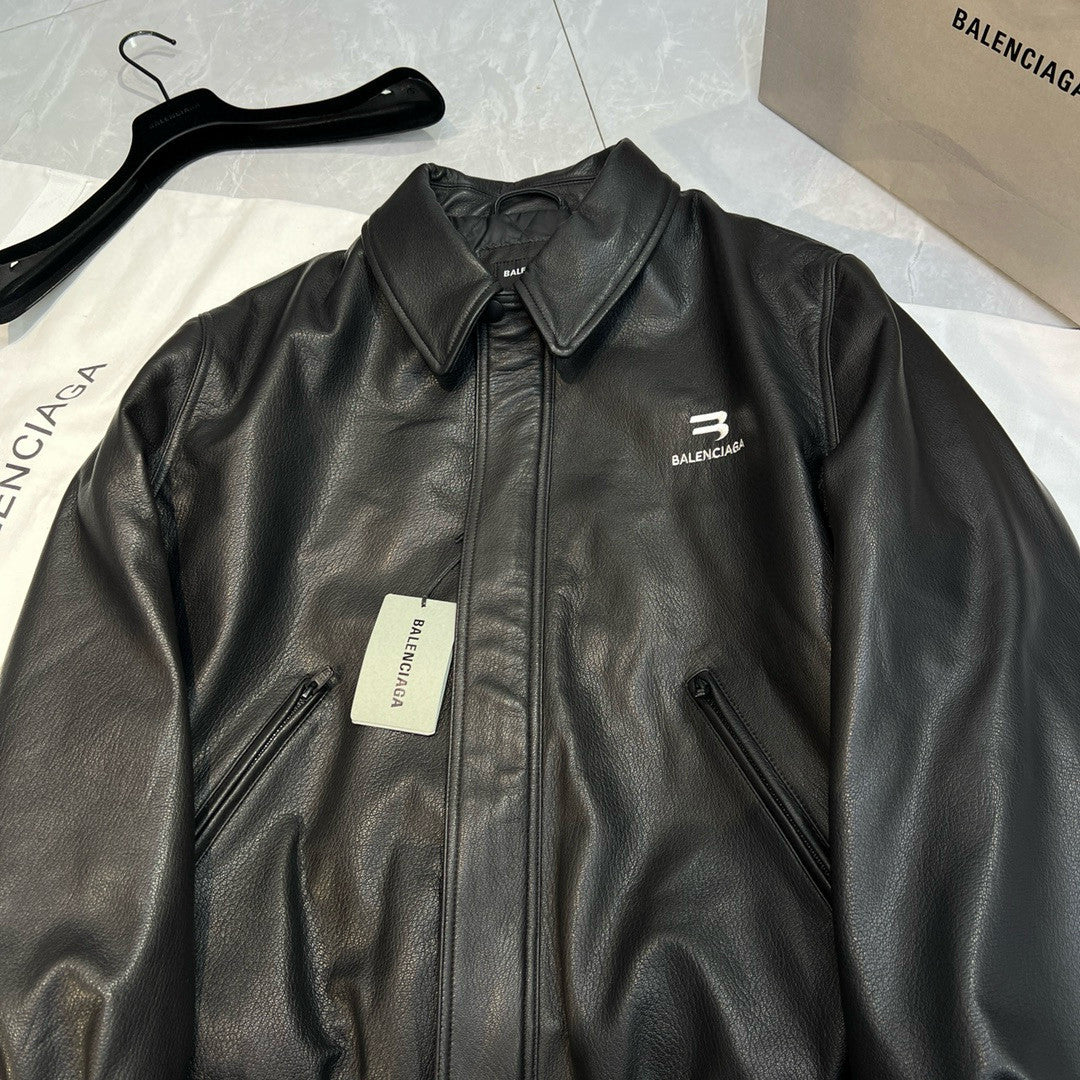 Balenciaga Men's Women's Spring. Autumn And Winter Sporty B Shearling Jacket Solid Color Logo Embroidery Lapel Casual Loose Sheepskin Coat #71822