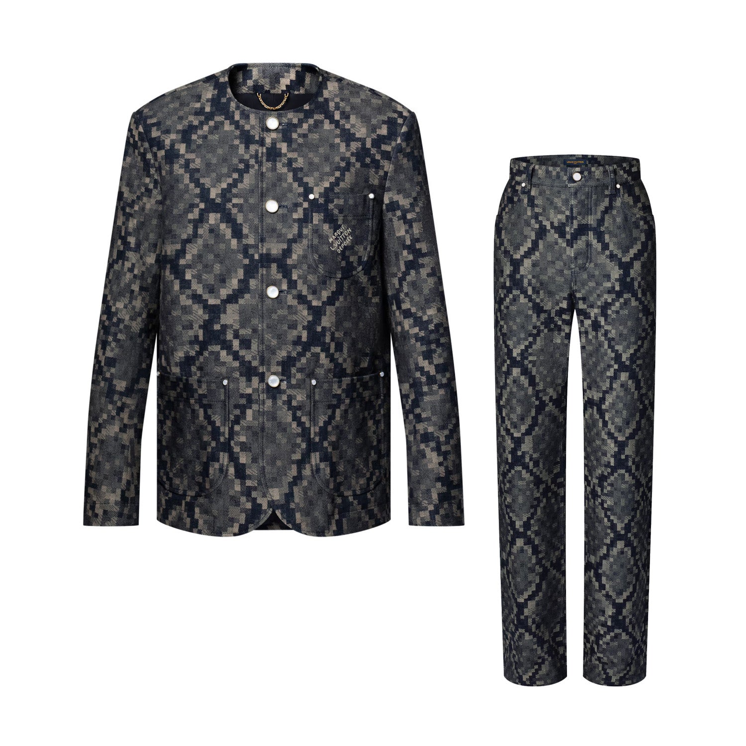 Louis Vuitton Men's Spring and Autumn Solid Color Snake Print Denim Single Breasted Long Sleeve Jacket Jeans Pants Suit Set #76539