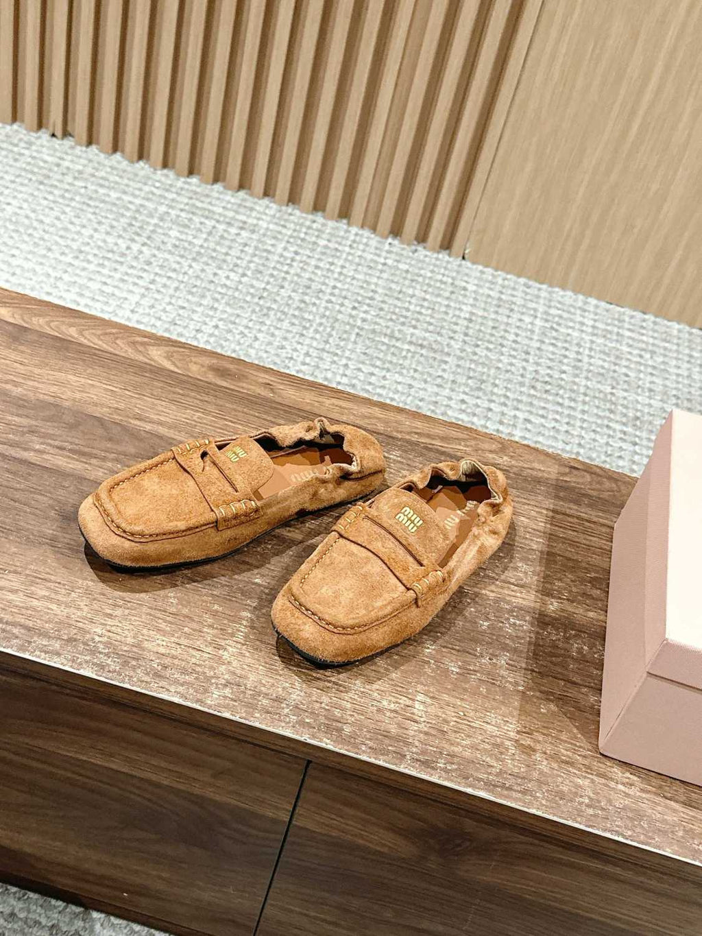 MiuMiu Women's Four Seasons Solid Color Elastic Heel Suede Fabric Loafers Shoes #76347