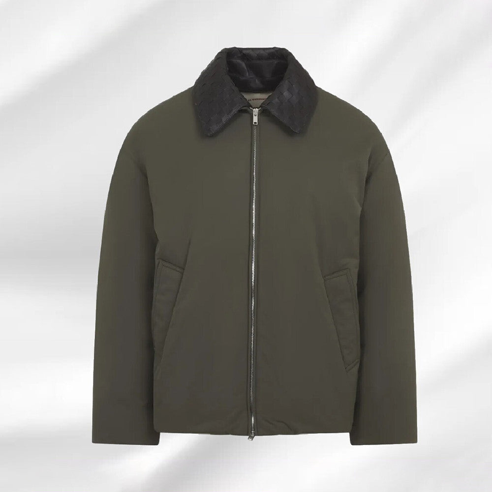 Bottega Veneta Men's Spring/Fall Knit Leather Collar Two-Way Zipper Technical Fabric Solid Color Long Down Jacket Ngvp #333312