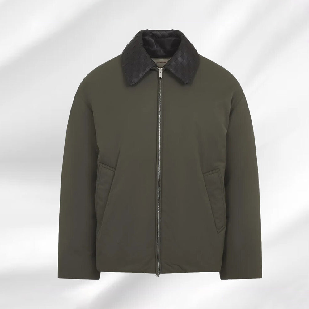 Bottega Veneta Men's Spring/Fall Knit Leather Collar Two-Way Zipper Technical Fabric Solid Color Long Down Jacket Ngvp #333312