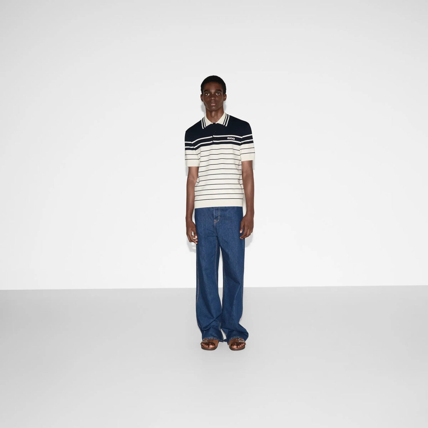 Gucci Men's Striped Logo Embroidered Summer Cotton Slim Fit Short Sleeve Polo Shirt #81176