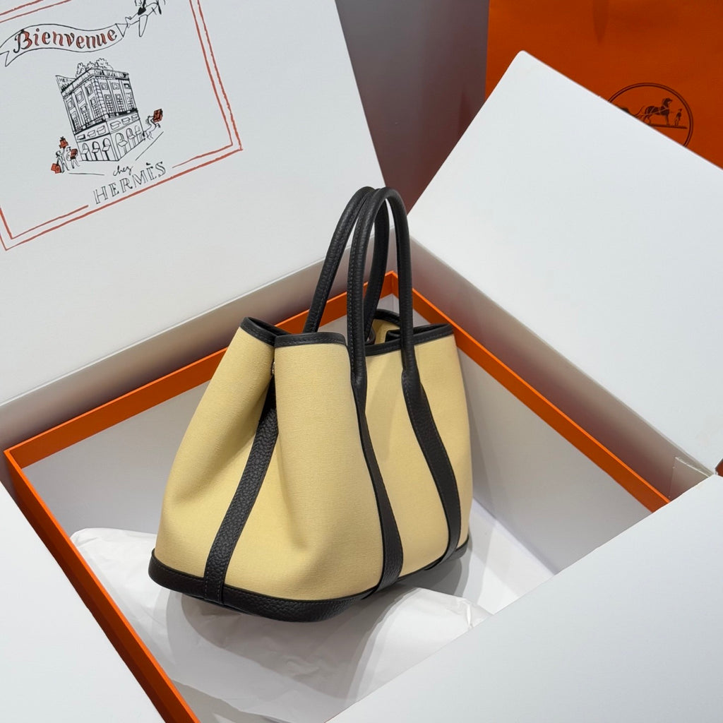 Hermes Garden Party 30 Women's Silver Buckle Colour Blocking Canvas and Calfskin Tote Bag Bags #76891