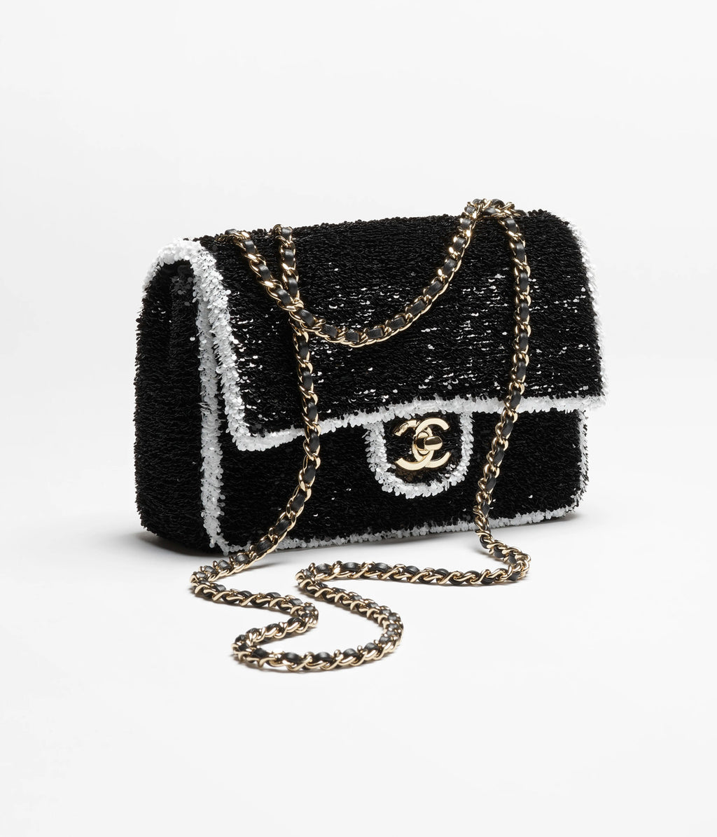 Chanel Autumn/winter Clutch Bag With Sequins And Gold Metal Accents Black And White Women's Crossbody Chain Bag Stylish Casual Elegant Bags  #82241A