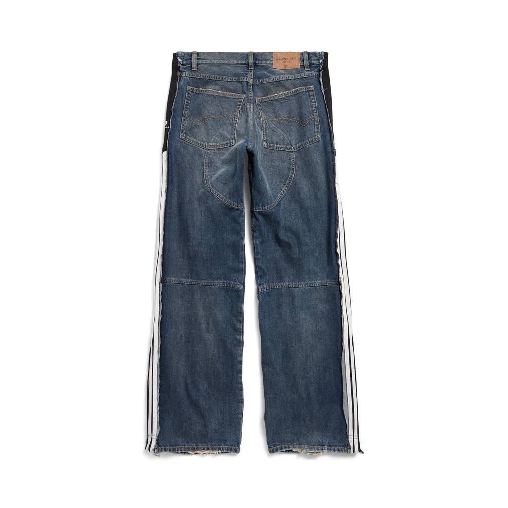Balenciaga CUT- UP Men's Spring/fall Fashion Casual Washed Vintage Knit Fabric Lapel Single Breasted Denim Jacket With Zipper Or Button Closure Pair With Relaxed Fit Slouchy Jeans Suit Set #79511