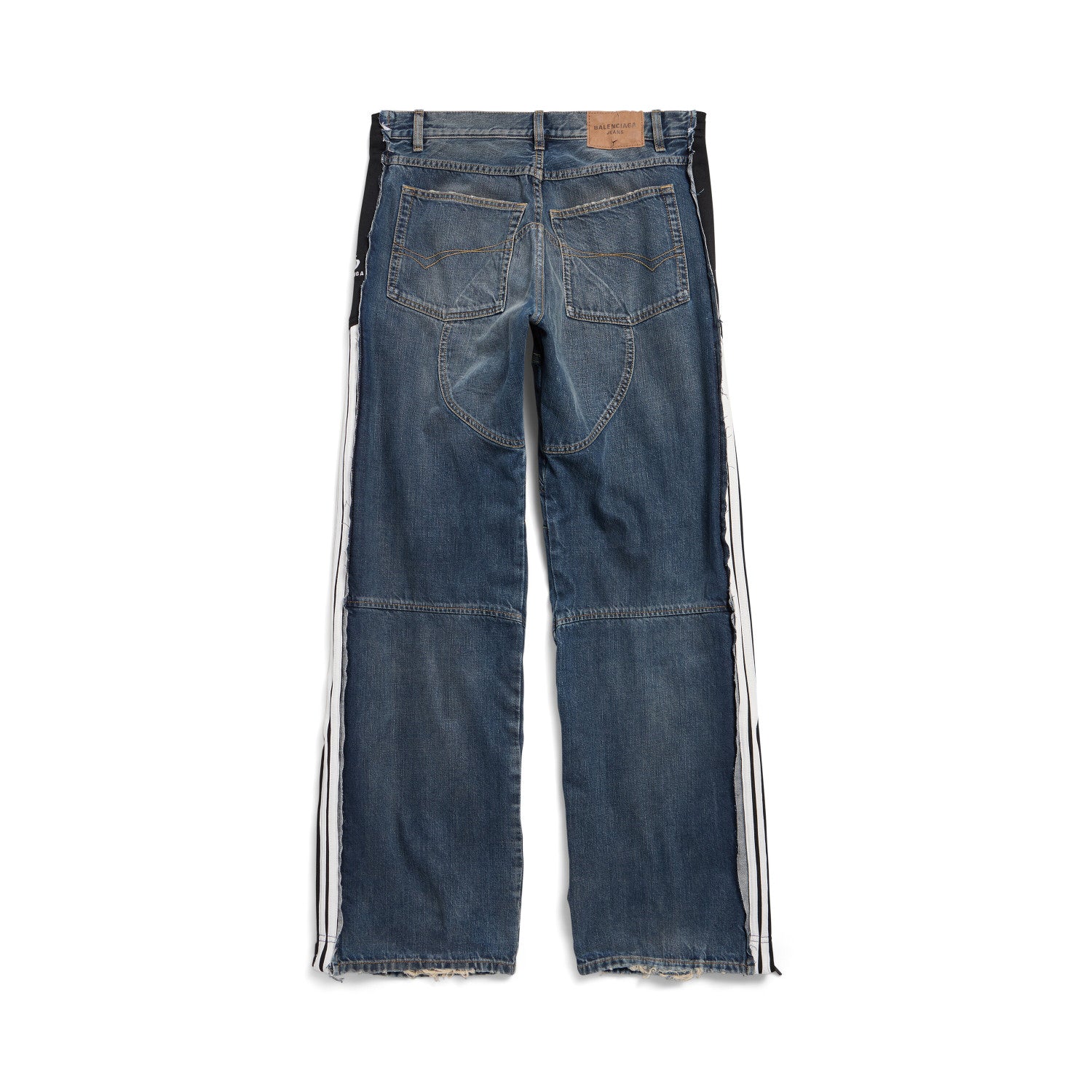 Balenciaga CUT- UP Men's Spring/fall Fashion Casual Washed Vintage Knit Fabric Lapel Single Breasted Denim Jacket With Zipper Or Button Closure Pair With Relaxed Fit Slouchy Jeans Suit Set #79511
