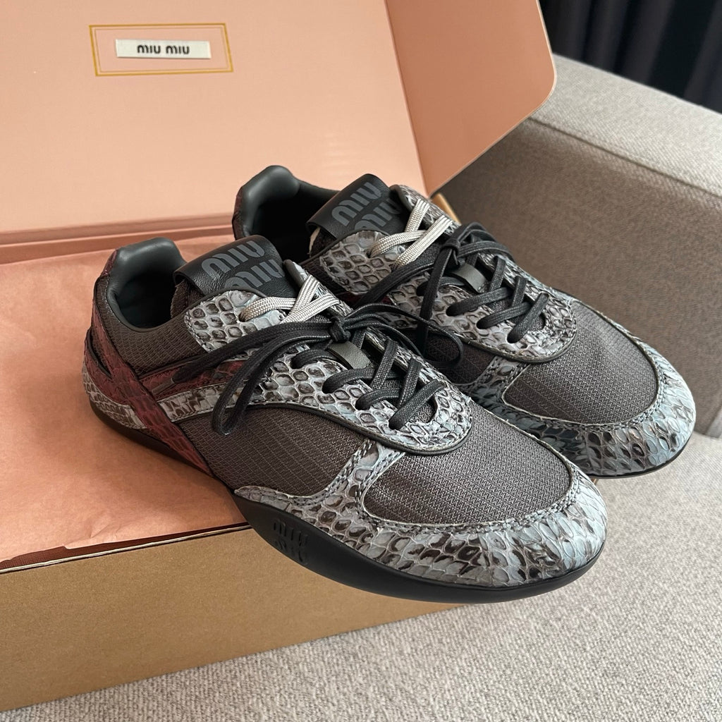 MiuMiu Women's Spring/Fall Fashion Casual Round Toe Lace Up Flat Low Top Fabric and Leather Casual Sneakers Shoes #79336