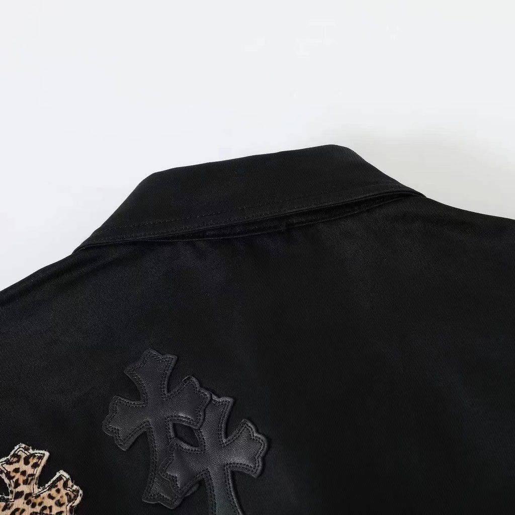 Chrome Hearts Men's Spring/Fall Fashion Casual Collared Single-Breasted Solid-Color Shirt Jacket with Loose-Fit Waist-Tie Workwear Pants Suit Set #78853