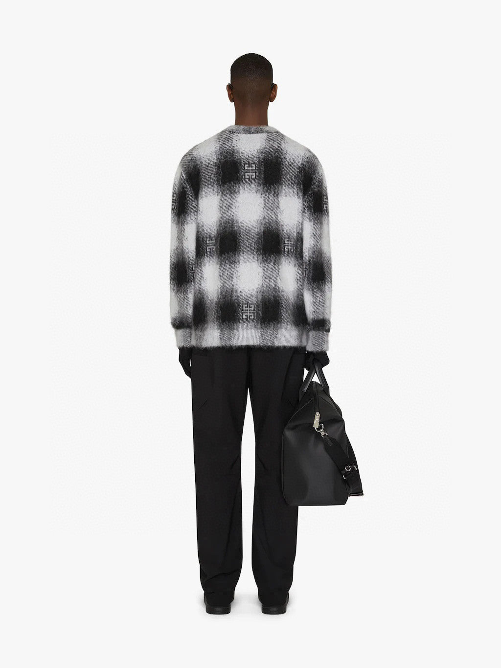 Givenchy Men's Autumn Black and White Check Mohair Cotton Knit Pullover Sweater #97723
