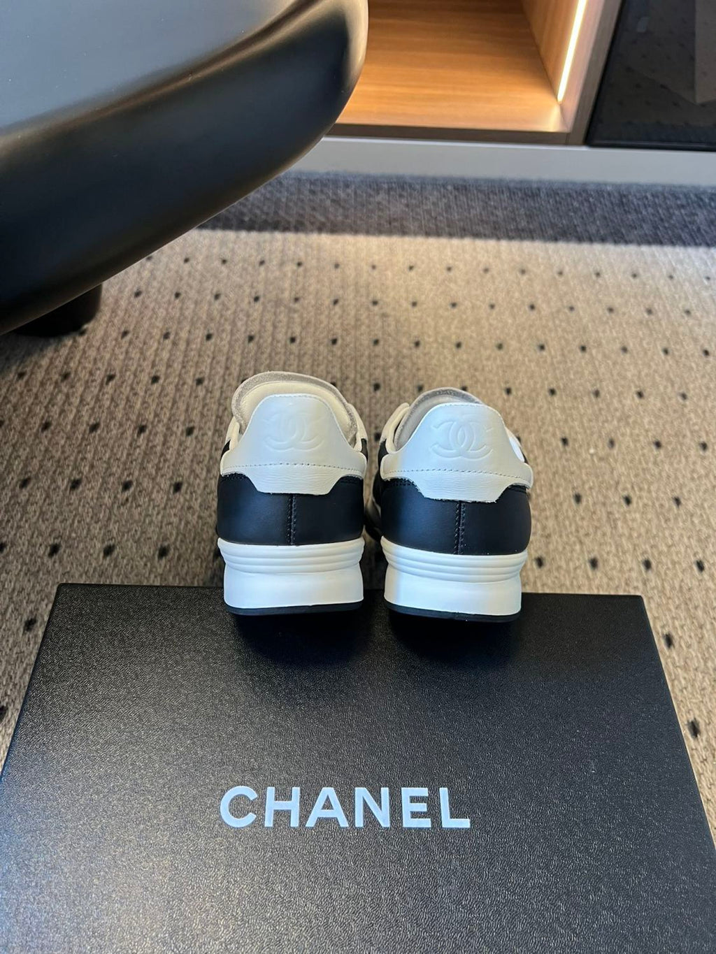 Chanel Trainers Calfskin Suede Kidskin White Black #377371