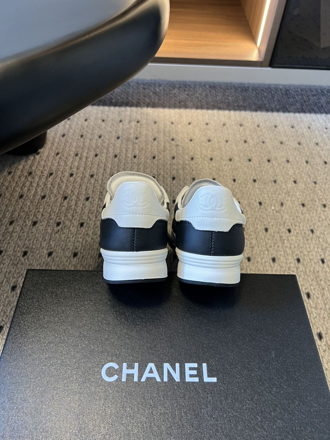 Chanel Trainers Calfskin Suede Kidskin White Black #377371