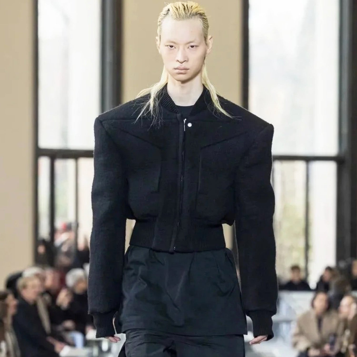 Rick Owens Men's Winter Dark Wool Shoulder Padded Flight Jacket Waisted Peplum Fitted Jacket Ngvp #8922