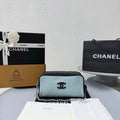 Chanel Large Zipped Pouch Canvas Calfskin Silver-tone Metal Blue And Black Stylish And Elegant Make-up Bag Bags #84397A
