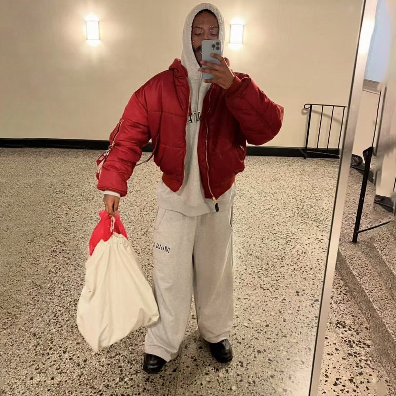 Mowalola Sweat Suit Sport Gray Suit Loose Cotton Men's And Women's Spring And Fall Casual Simple Embroidery Letters Hooded Sweatshirt Sweatpants Ngvp #1746