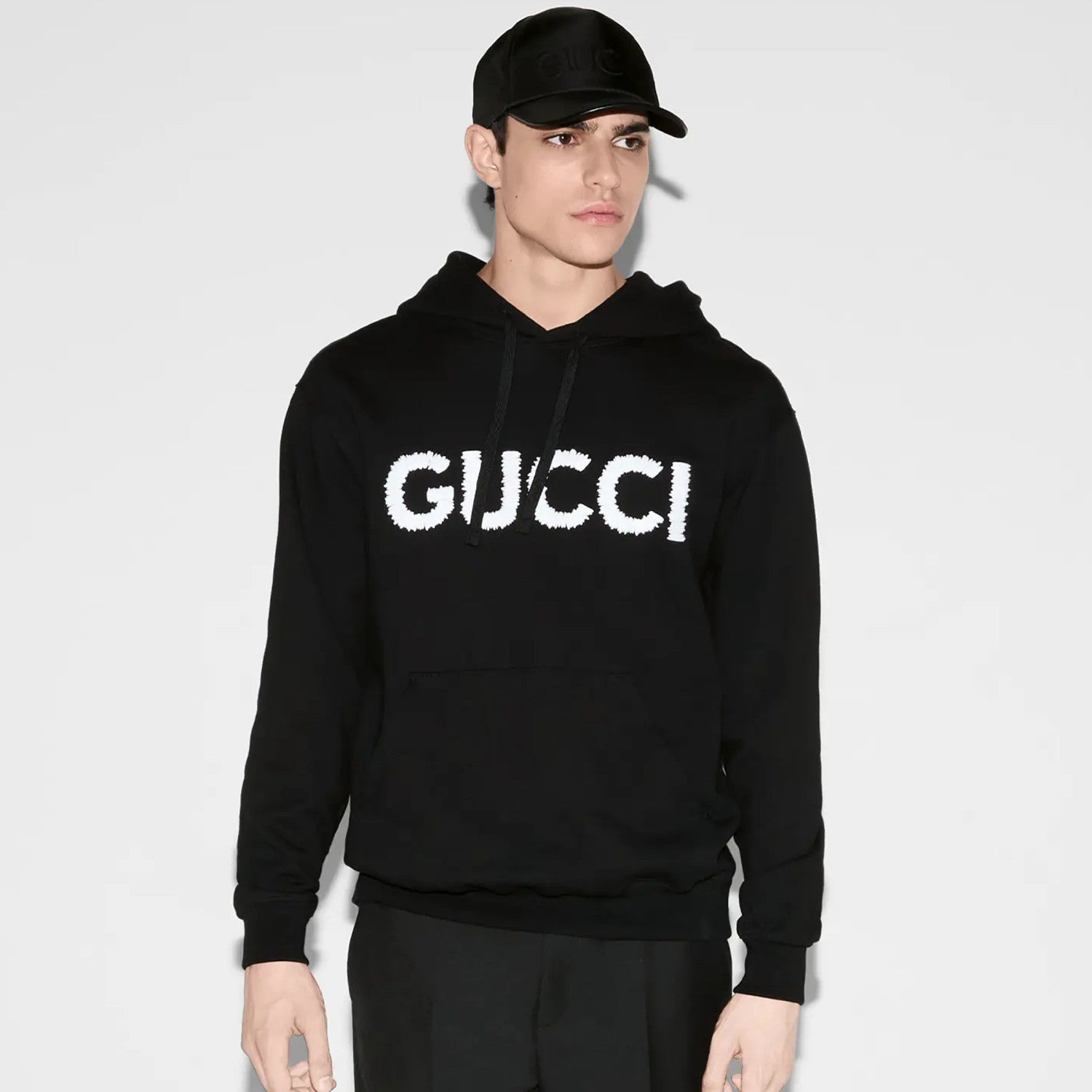 Gucci Men's Logo Embroidered Spring/Fall Knit Cotton Solid Color Drawstring Pullover Hoodie Sweatshirt #81576