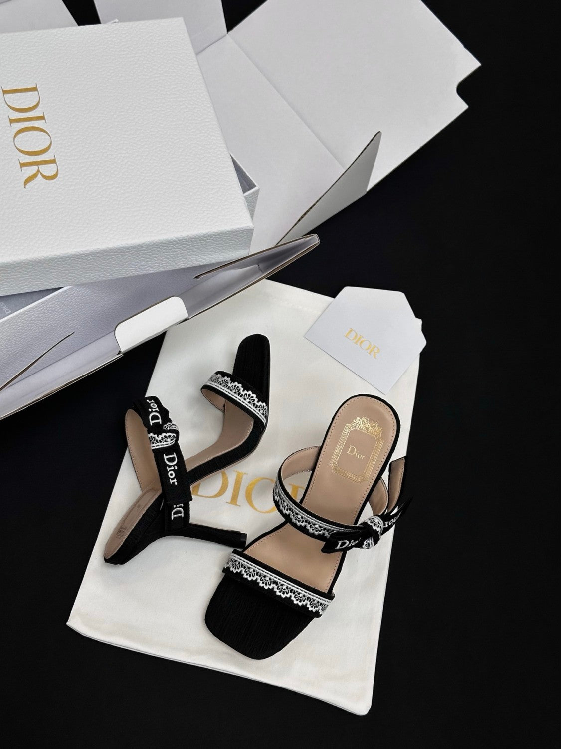 Dior Embroidered Monogram Lace Strap High Heels 10CM#380072