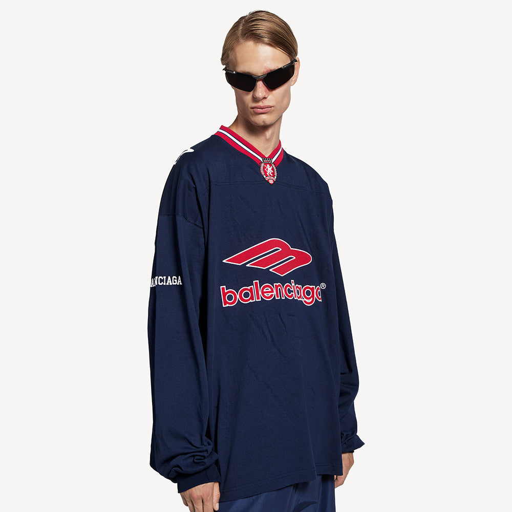 Balenciaga Top-Quality Version Men's 3b Football Long Sleeve V-neck T-shirt Black Anthracite #336375