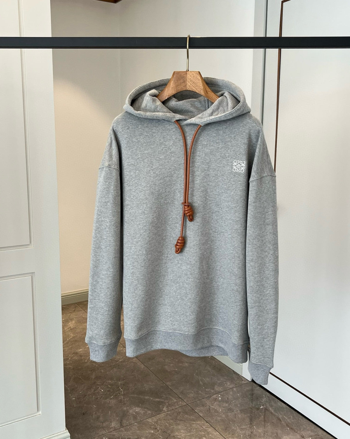 Loewe Men's Logo Embroidery Spring And Autumn Cotton Loose Solid Color Long Sleeve Pullover Hooded Drawstring Sweatshirt #75195