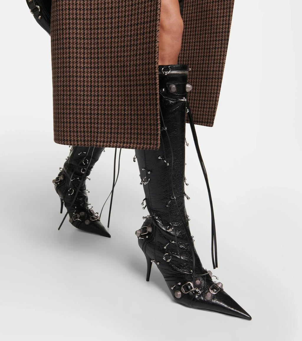 Balenciaga Women's Long Boots With Metal Studs Le Cagloe Motorcycle Boots #333258