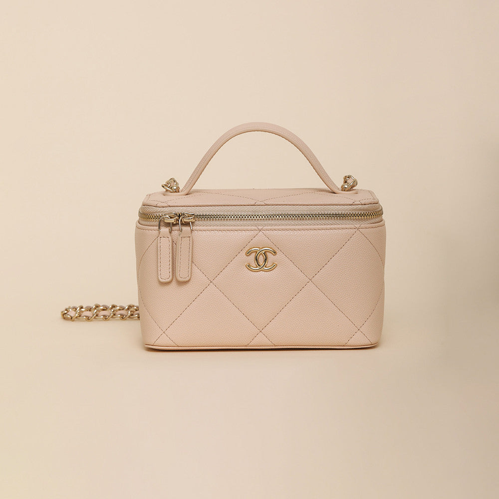 Chanel Long Vanity With Chain Grained Shiny Calfskin Gold Tone Metal Black #332777