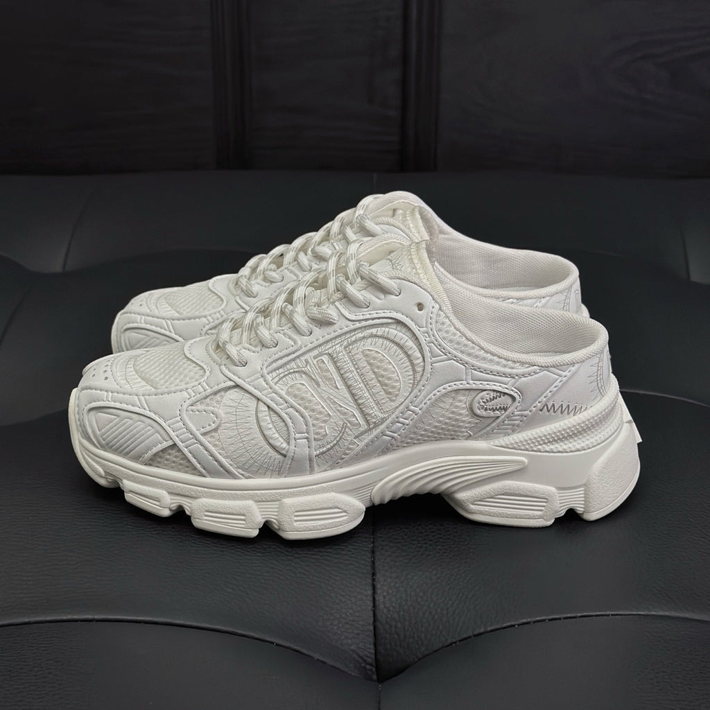 Dior Chrono Women's Spring/autumn Two-tone Mesh Fabric Round Toe Lace-up Slip-on Low-top Shoes Fashion Casual #78135
