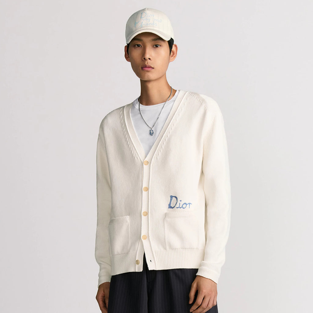 DIOR AND HYLTON NEL Men's And Women's Spring And Autumn Solid Color Letters Printed V-neck Knitted Single Breasted Long Sleeved Cardigan Jacket #76493