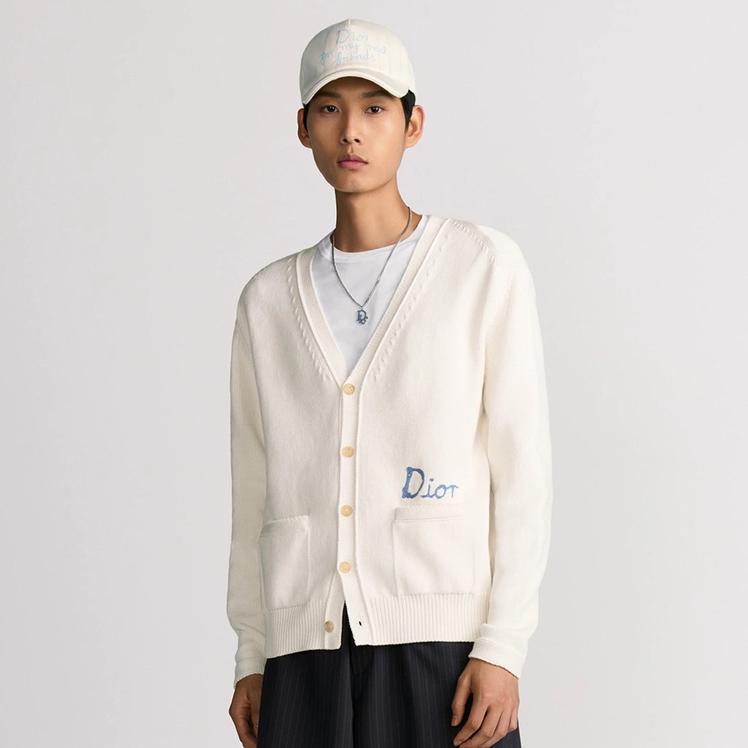 DIOR AND HYLTON NEL Men's And Women's Spring And Autumn Solid Color Letters Printed V-neck Knitted Single Breasted Long Sleeved Cardigan Jacket #76493