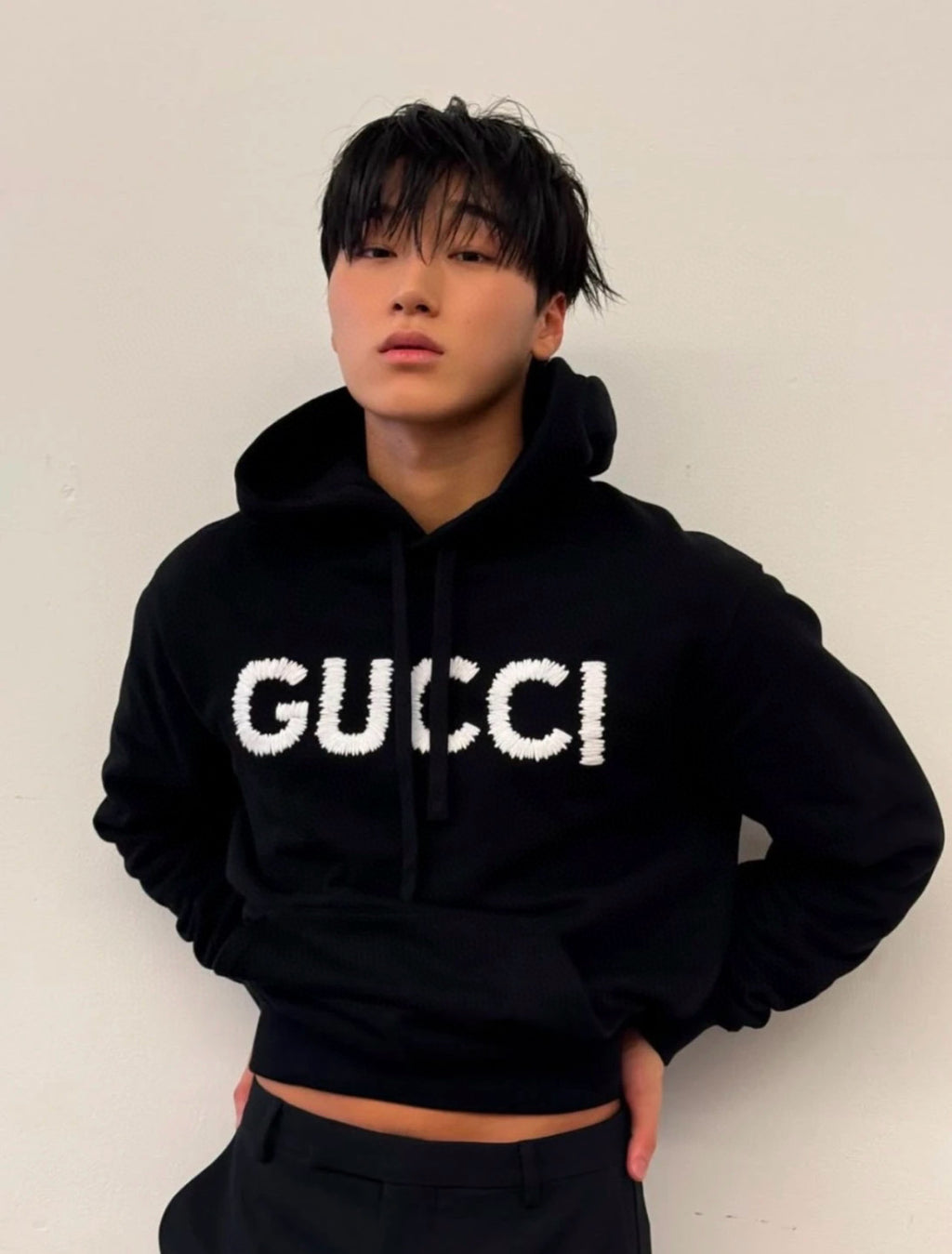 Gucci Men's Logo Embroidered Spring/Fall Knit Cotton Solid Color Drawstring Pullover Hoodie Sweatshirt #81576