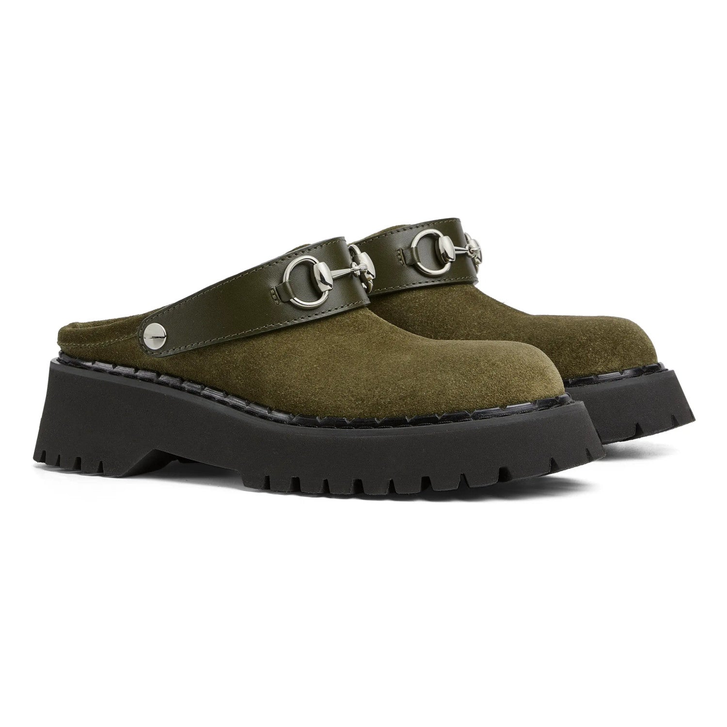 Gucci Women's Decorated Horsebit Buckle Mule Shoes Suede Leather Half Slippers Fashion Thick Bottom Height Increasing Shoes Heel Height:5cm  #81434