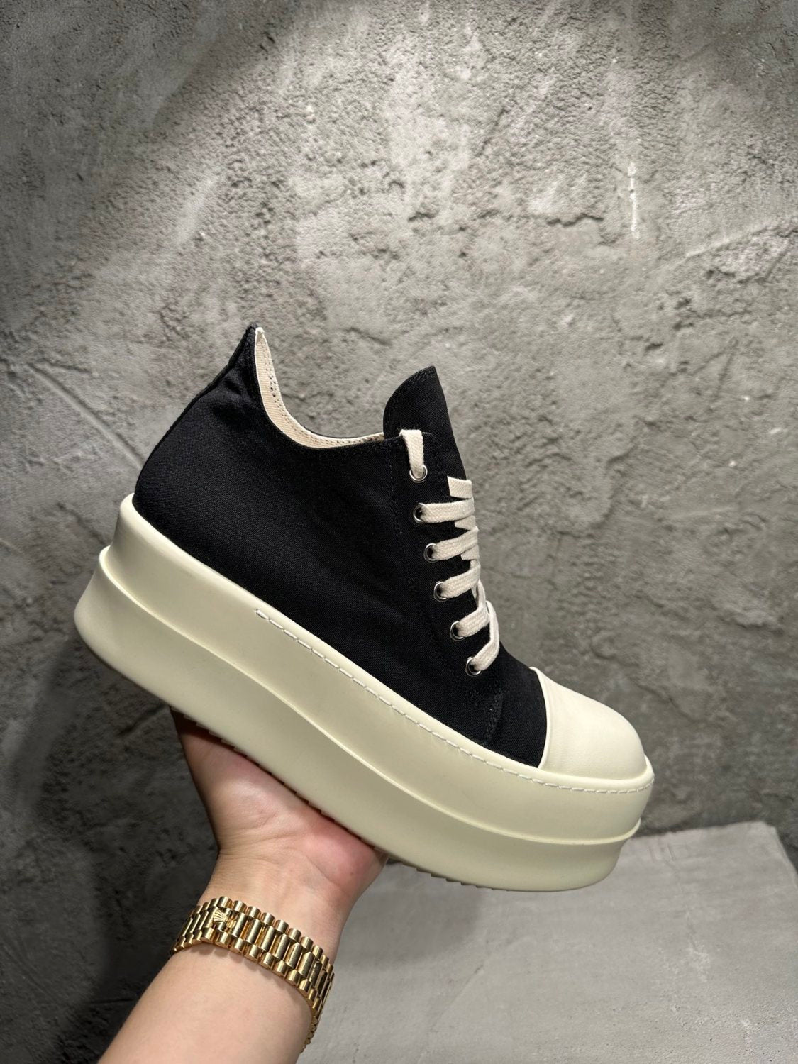 Rick Owens Men's And Women's Autumn/winter Round Toe Lace-up Fashion Cotton Canvas Thick Sole Low Top Shoes #78137