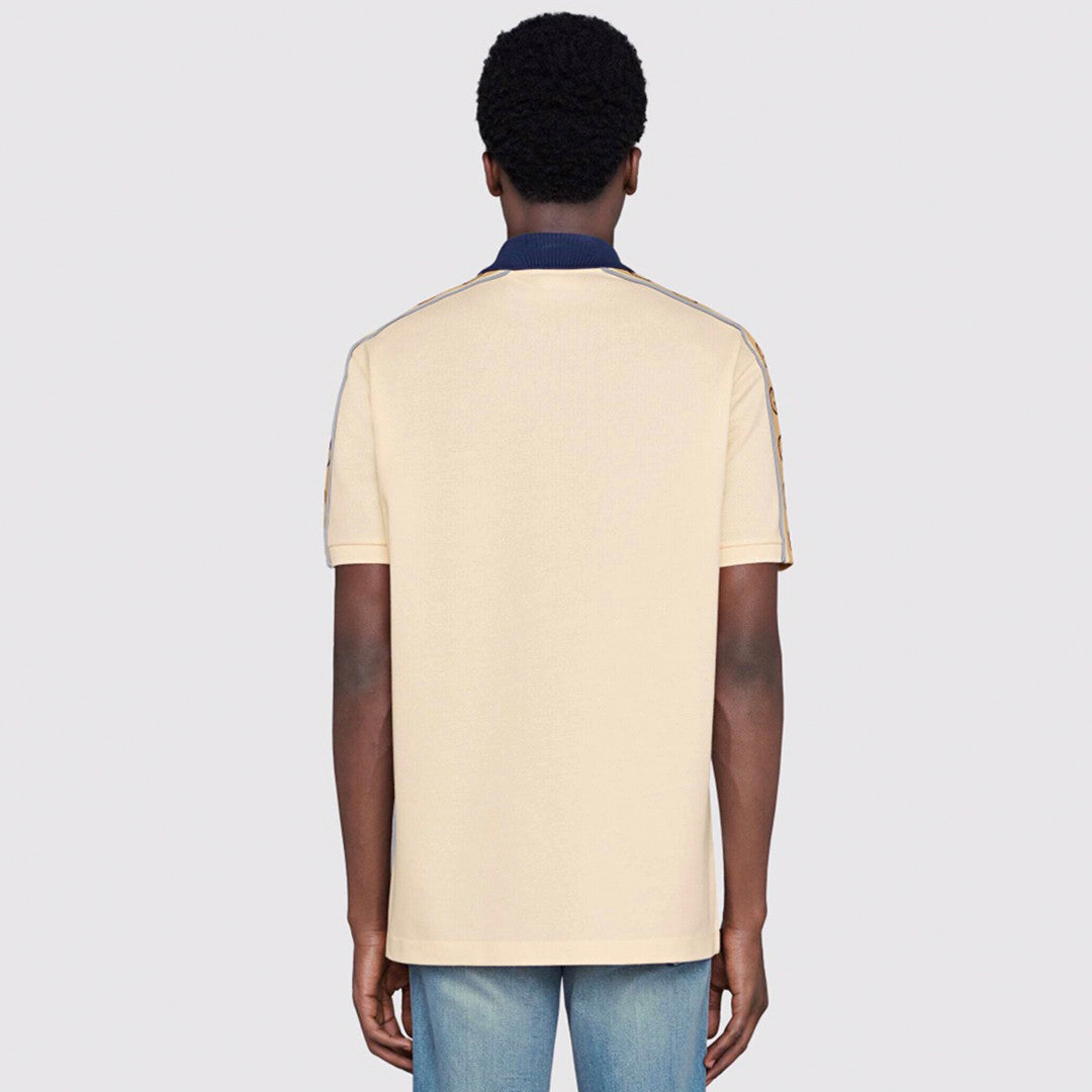 Gucci Men's Summer Double G Logo Striped Polo Shirt Color Block Button Cotton Casual Fit T-shirt #71282