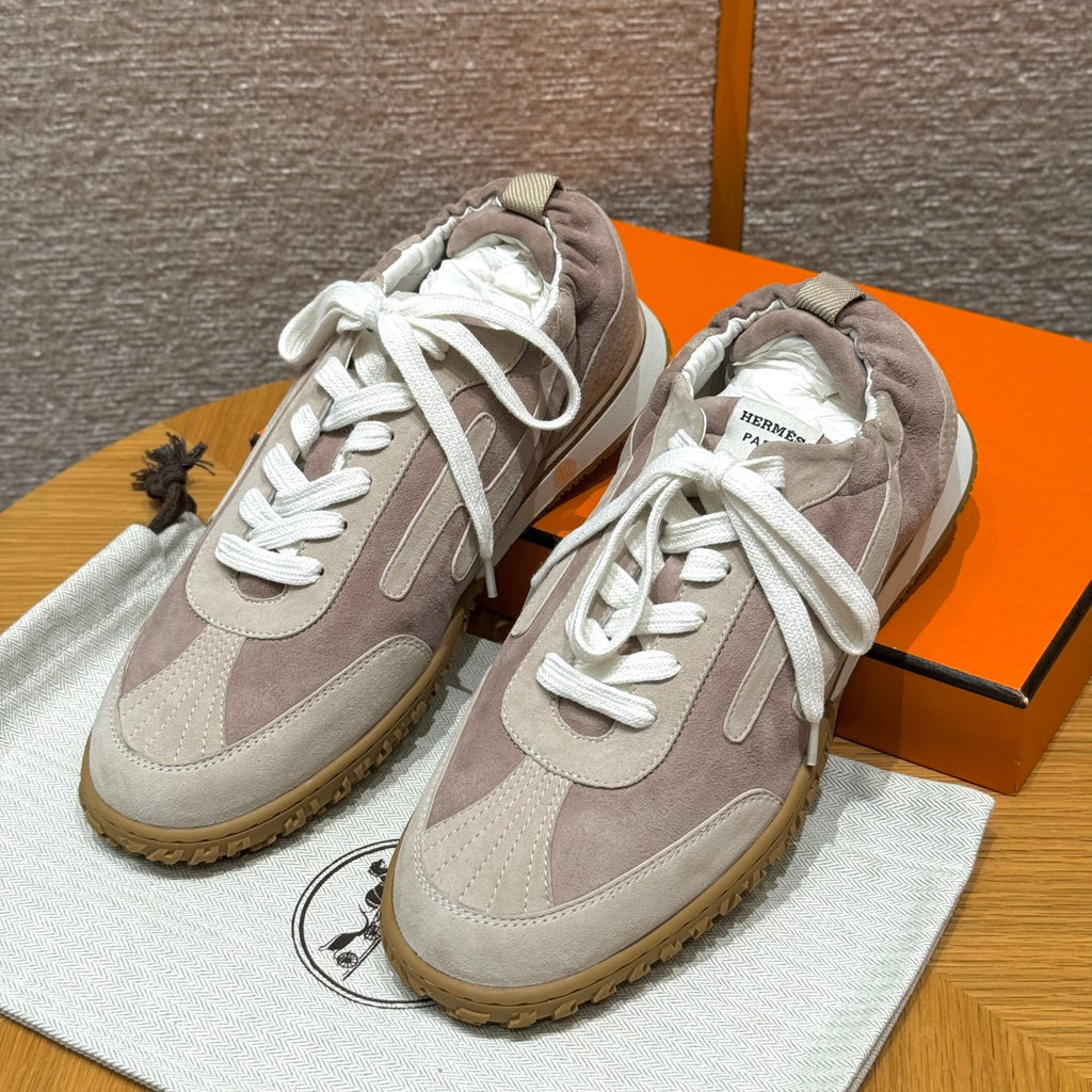 Hermes Jet Men's And Women's Spring/Fall Fashion Casual Round Toe Lace Up Low Top Suede Rubber Sole Training Shoes Sneakers #78581