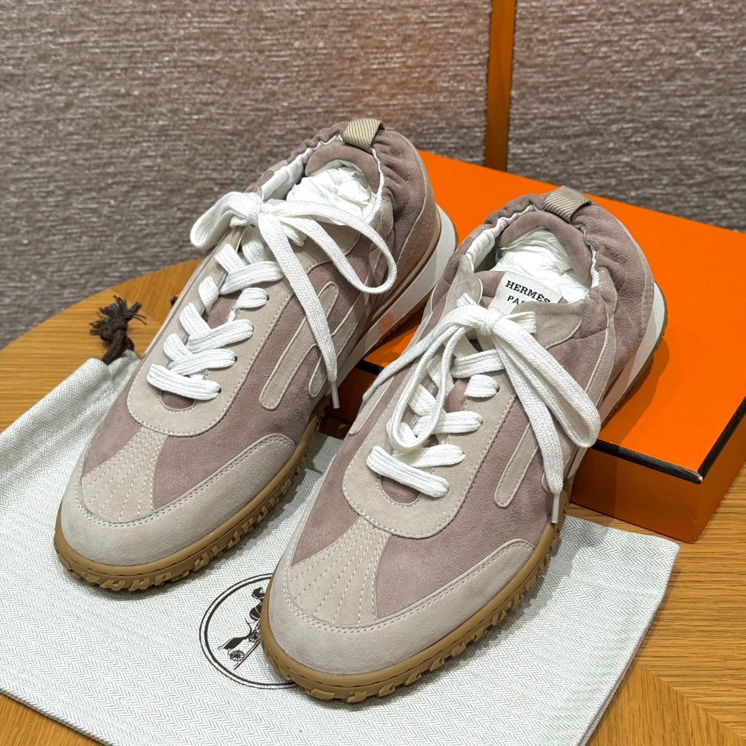 Hermes Jet Men's And Women's Spring/Fall Fashion Casual Round Toe Lace Up Low Top Suede Rubber Sole Training Shoes Sneakers #78581