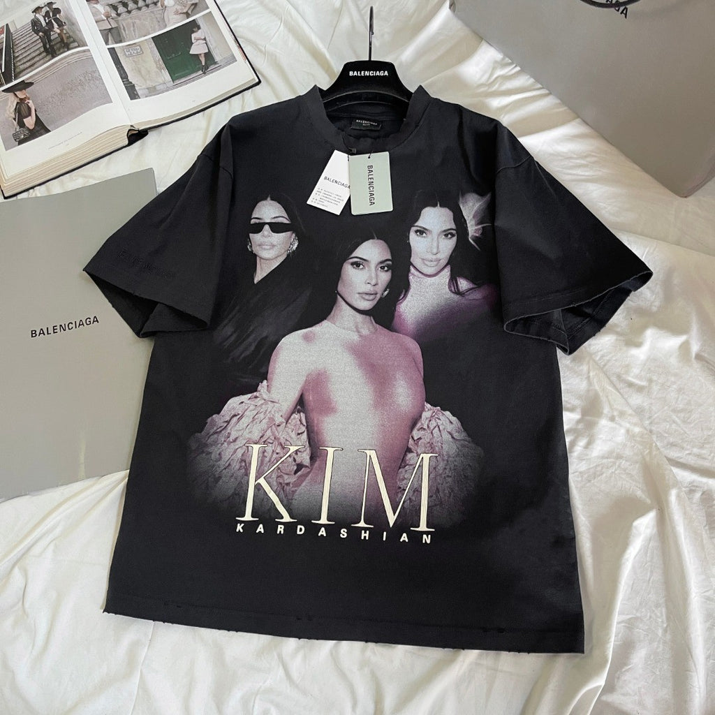 Balenciaga Men's and Women's Summer Portrait Printed Solid Colour Round Neck Cotton Short Sleeve T-Shirt #76598