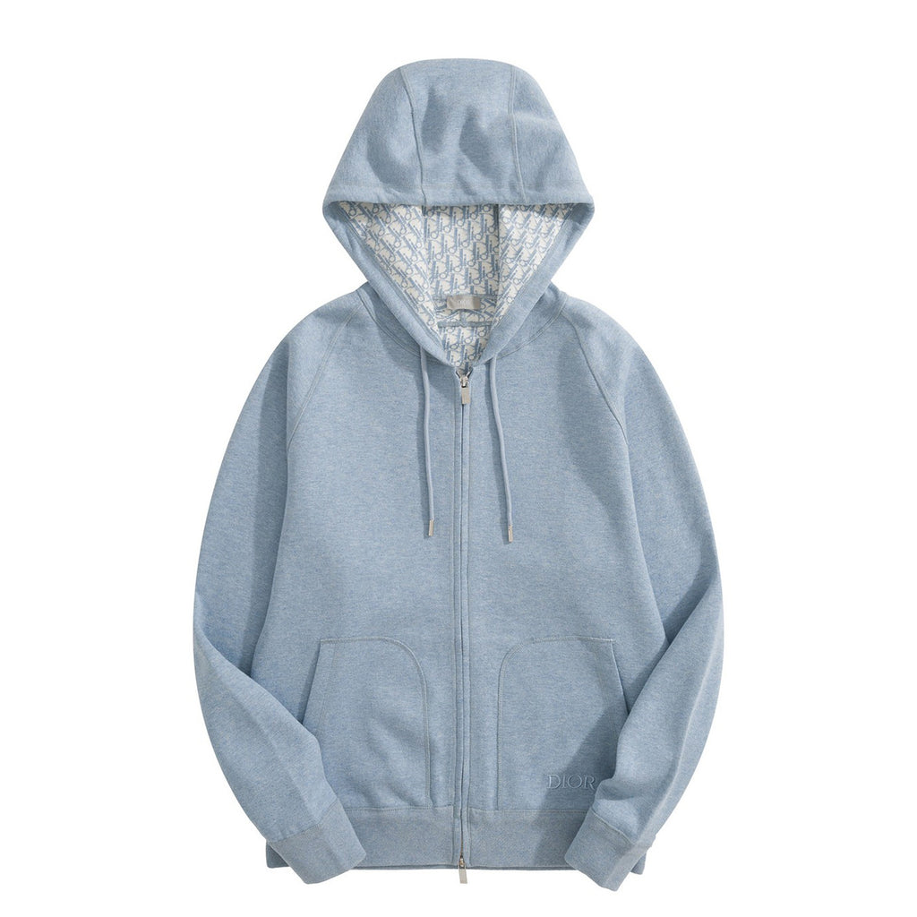 Dior Men's Spring and Autumn Solid Color Hooded Drawstring Cashmere Zipper Jacket Casual Trousers Pants Set Suit #72952