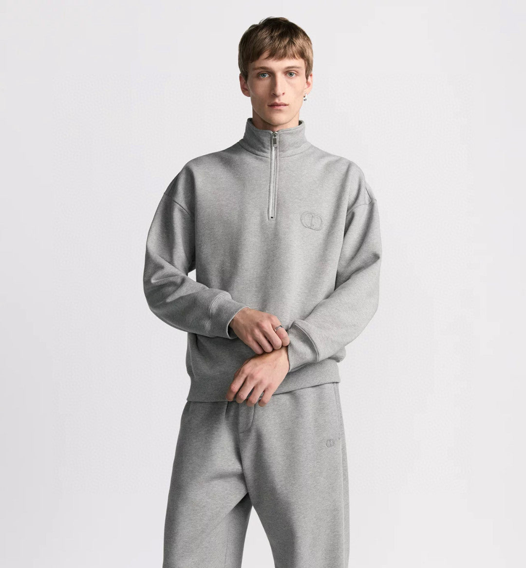 Dior Men's Spring/Autumn Solid Color Cotton Qilong Embroidered Logo Half-Zip Long-Sleeved Sweatshirt and Casual Sports Pants Set Suit #77946