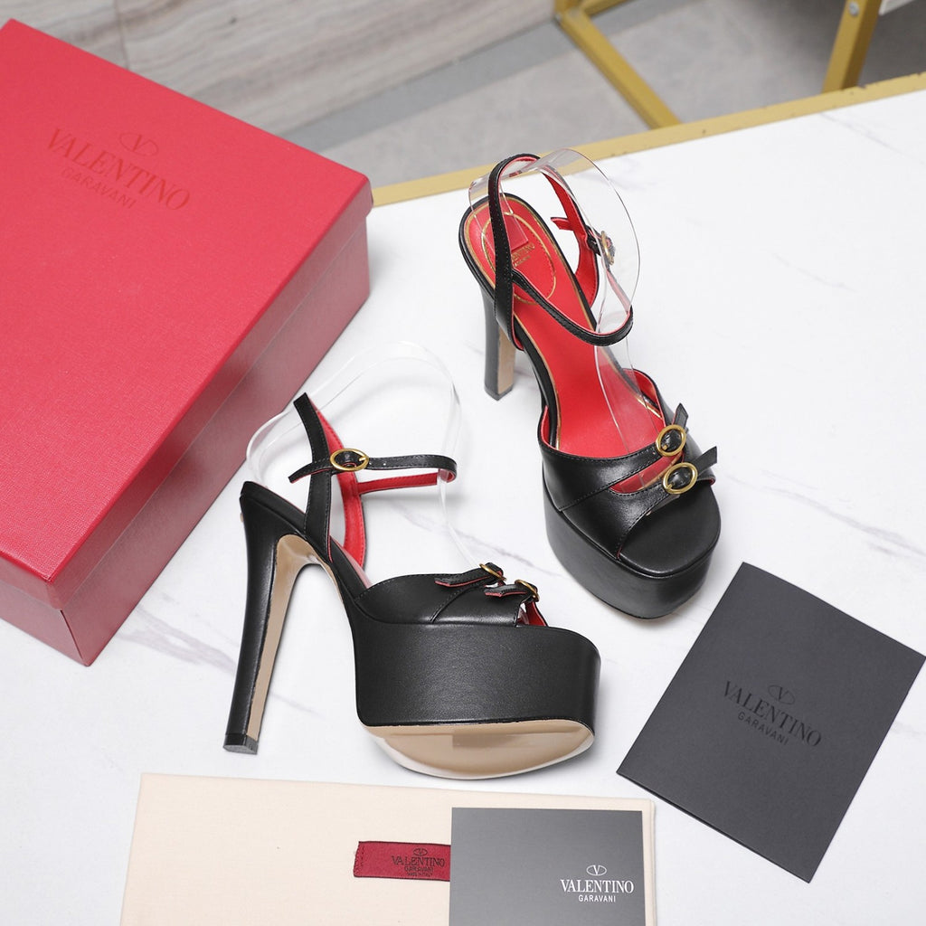 Valentino Round Toe Patent Leather High Heel Sandals 15.5CM #379994