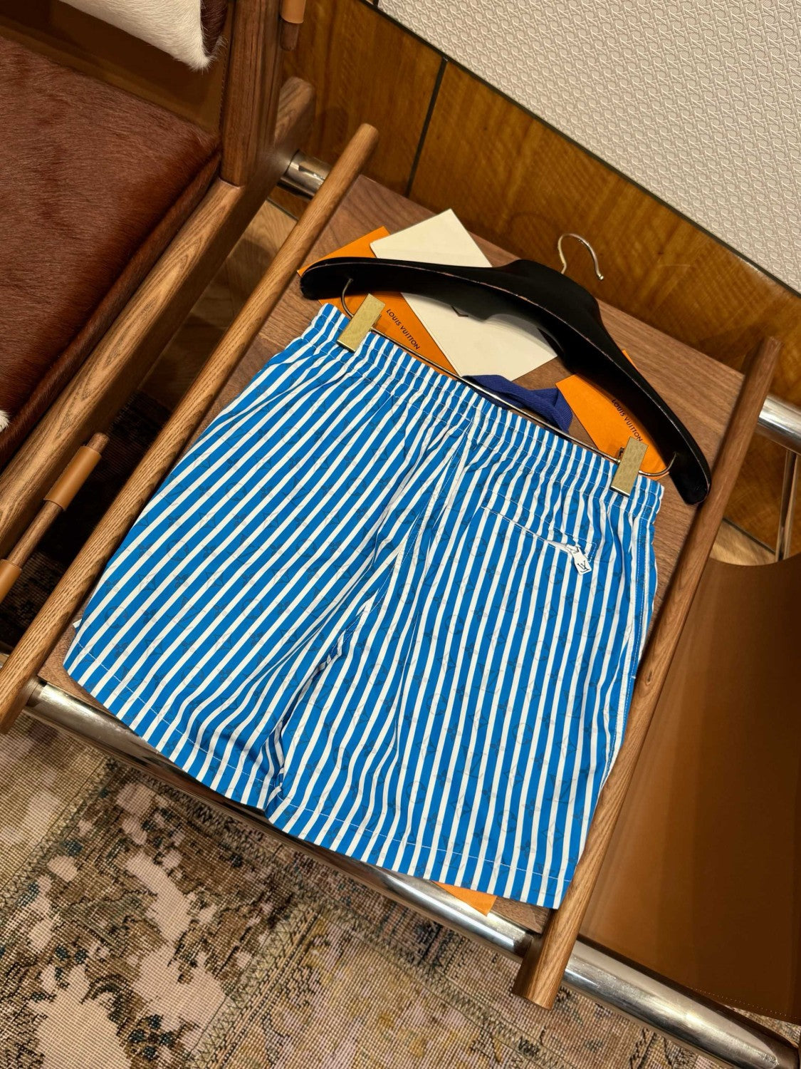 Louis Vuitton Men's Summer Solid Colour Striped Print Casual Drawstring Beach Shorts #77411