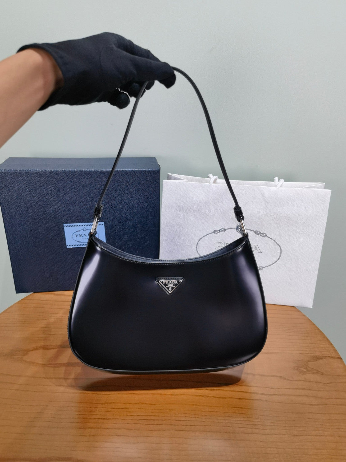 PRADA Black Prada Cleo Brushed Leather Shoulder Bag #336148