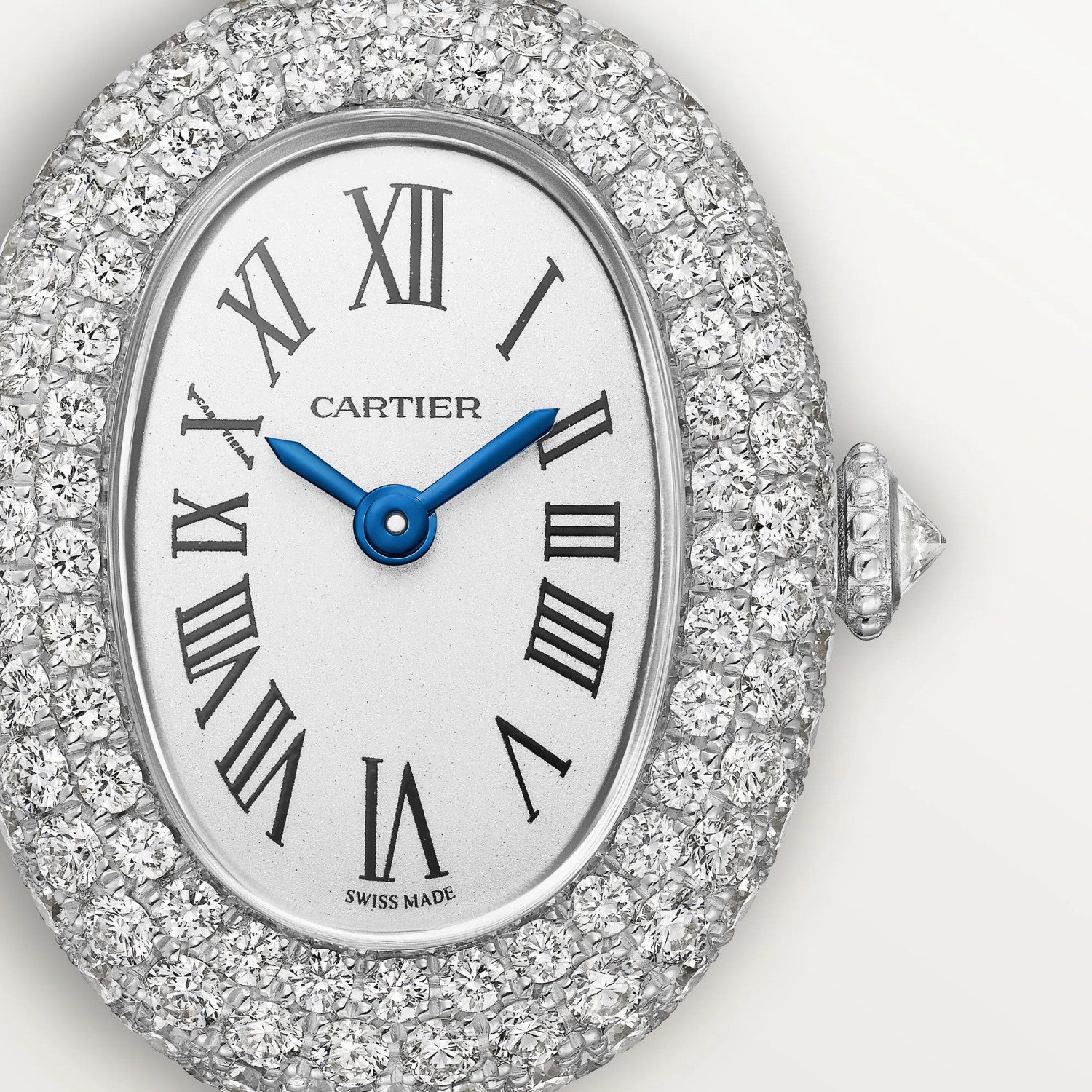 Cartier Women's Baignoire Watch Bathtub Collection Quartz Movement Steel Case Full Diamonds Bracelet Watch #81279